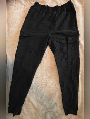 Men's Black Cargo Jogger Pants with Elastic Waist